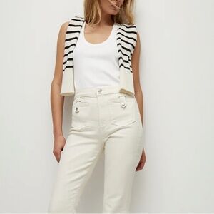 Veronica Beard Beverly High Rise Cream Patch Pocket Jeans